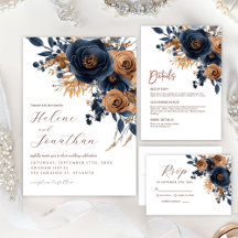 Navy Blue Terracotta Watercolor Elegant Wedding
