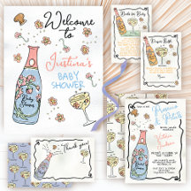 Hand Drawn Presecco and Petals Baby Shower 