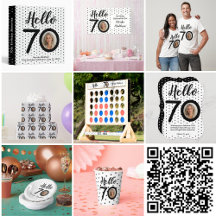 Celebrate 70 in Style Black & White Dots Birthday