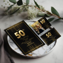 Black And Gold Typography Fifty 50th Birthday