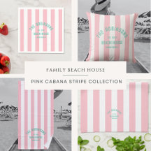 Beach House Custom Family Name Pink Cabana Stripe