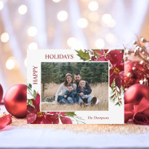 Watercolor Red Poinsettia Christmas Holiday