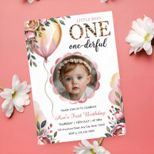 Cute Miss Onederful Pink Balloon First Birthday Pa