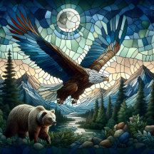 Mosaic Bear and Eagle in the Mountains 