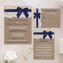 Navy Ribbon On Burlap & Lace Wedding