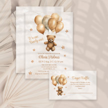 Boho Teddy Bear with Balloons Baby Shower Theme