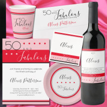50 & Fabulous Pink and Red Modern Birthday