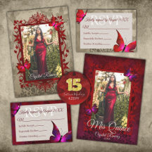 Elegant Red Butterfly Quinceañera Invitations