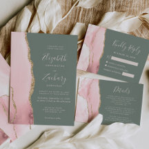 Blush Agate Gold Deep Sage Green Wedding Suite