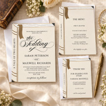 Ivory & Gold Vintage Book Wedding Invitation Suite