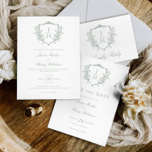 Sage Green Regency Floral Crest Monogram Wedding