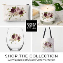 Modern Burgundy Pink Floral Watercolor Monogram