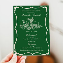 Green Hand Drawn Modern Rehearsal Dinner