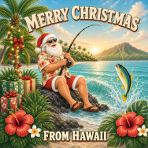 Hawaii Merry Christmas Santa Fishing Tropical 