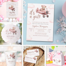  It's a Girl, Pink Teddy Bear Baby Shower Girl