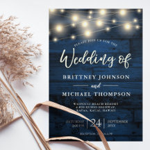 Navy Blue Rustic Wood String Lights Wedding
