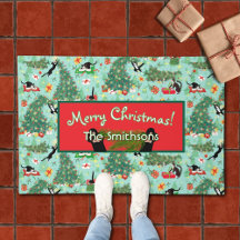 "Funny Cat Christmas Doormats 