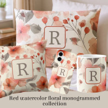 Red Watercolor Floral Monogrammed