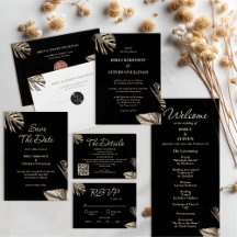 Black and Gold Elegant Botanical Wedding Suite