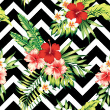 Tropical flowers black & white geometric pattern