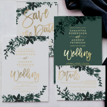 Chic gold script Floral green watercolor wedding