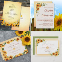 Rustic Watercolor Sunflower Wedding Invitations