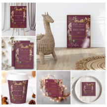 Fall In Love Floral Burgundy Elegant Baby Shower