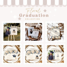 Elegant Navy Gold Floral Graduation 