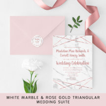 White Marble & Rose Gold Triangle Lines Wedding