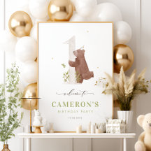 Cute Watercolor Bear First Birthday Collection