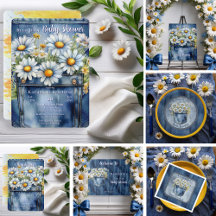 Blue Jean Denim   Daisies Floral Baby Shower 