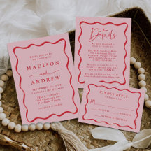 Modern Pink and Red Wavy Frame Wedding Collection