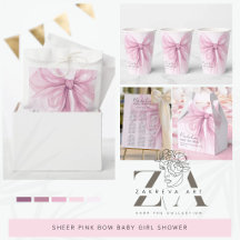 Sheer Pink Bow Baby Girl Shower Collection
