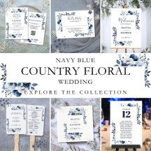 Navy Blue And White Modern Floral Wedding Suite