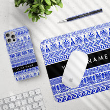 Greek Fret, Mixed Meander Key, Blue, Your Name