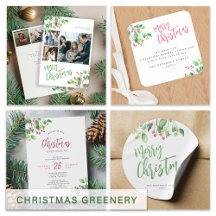 Modern foliage greenery holy berry Christmas 