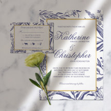 Elegant Navy Blue and Gold Botanical Wedding