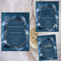 Blue Leaves Gold Frame Wedding