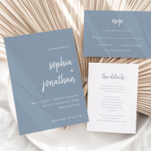Modern Minimalist Script Wedding   Dusty Blue