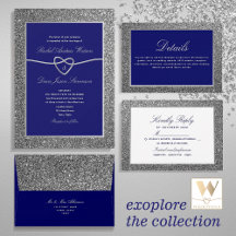 Chic Silver Royal Blue Wedding Invitation Suite