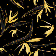 Golden bird of paradise flowers dark pattern