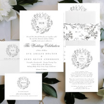 Sketched Floral Monogram Wreath Collection