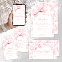 Pink Cute Toile Floral Arch Bow Baby Girl Shower