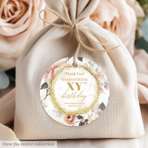 Blush Ivory Gold Birthday Favor Tags Thanks #15B