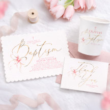 Elegant Blush Pink and Gold Bow Baptism Collection