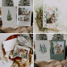 Holiday Floral & Pine Christmas Card Collection 