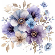 Purple and Blue Watercolor Floral Wedding Suite