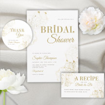 Modern Elegant Gold Peonies Sketch Bridal Shower