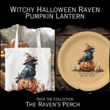 Witchy Halloween Raven - Pumpkin Lantern