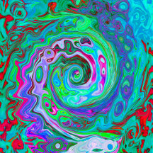 Retro Green, Red and Magenta Abstract Groovy Swirl